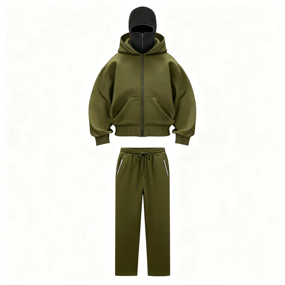 Zip Up Fashion Double Layer Hoodie Hip Hop Outerwear Sets