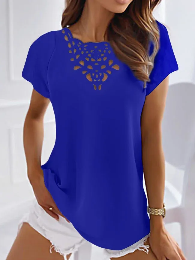 Basic Neckline Casual Burnt Design T-Shirt/Tee