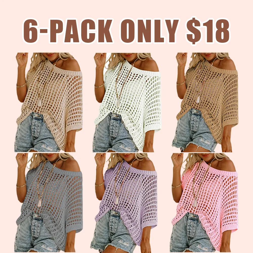 Women's Crochet Knit Short Sleeve Top – Summer Beach Cover-Up