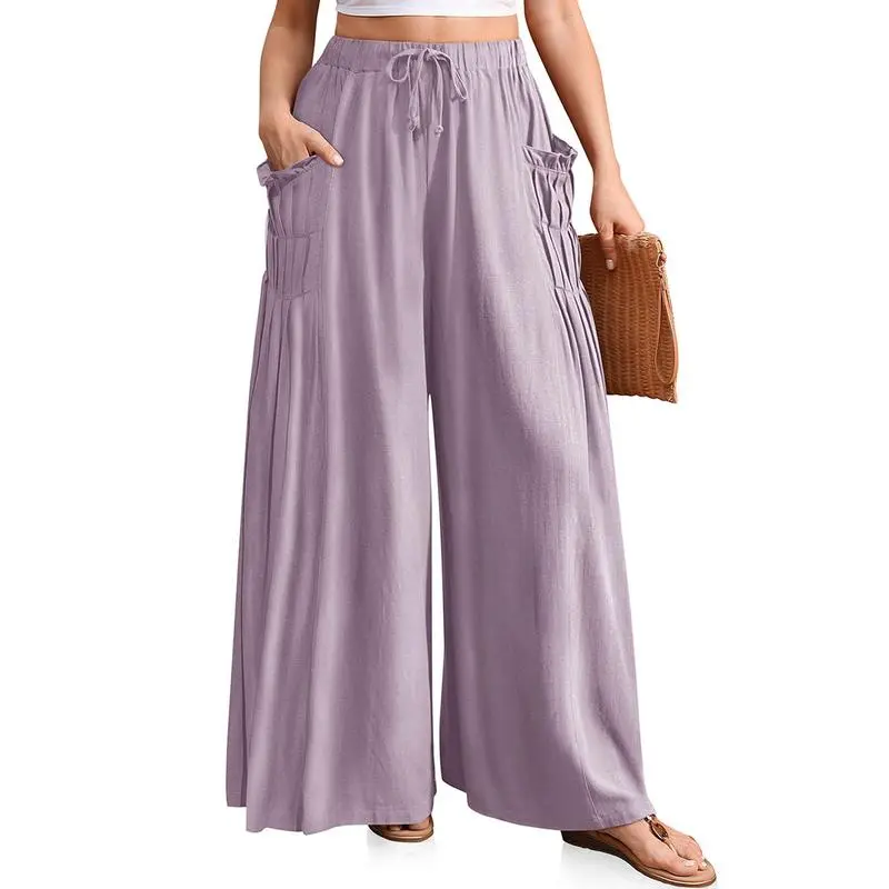 Women’s Linen Wide-Leg Pants-Loose Fit, Boho Summer Style