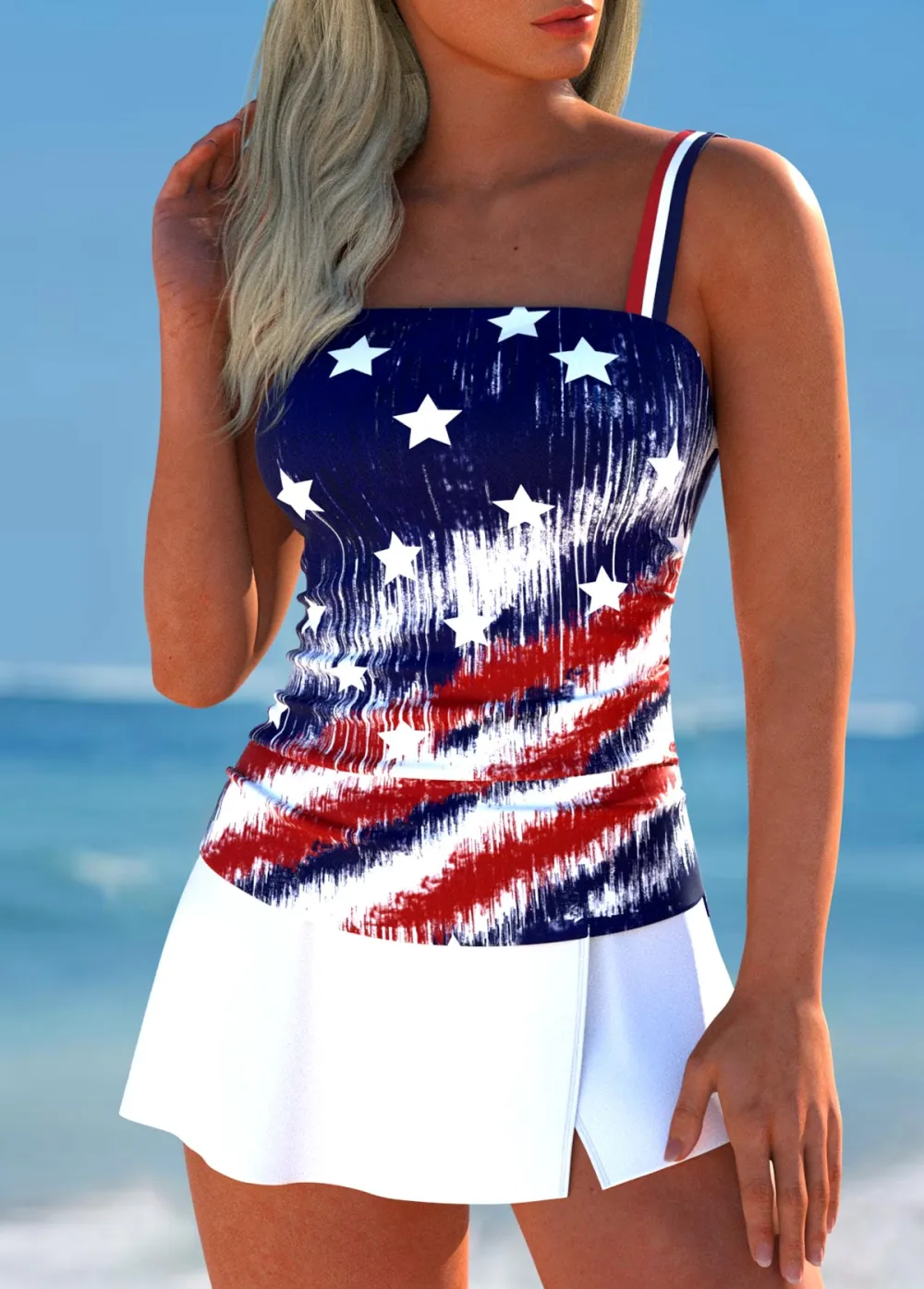 American Flag Split Navy Tankini Set