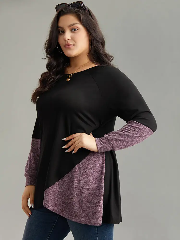 Two Tone Patchwork Heather Arc Hem T-shirt