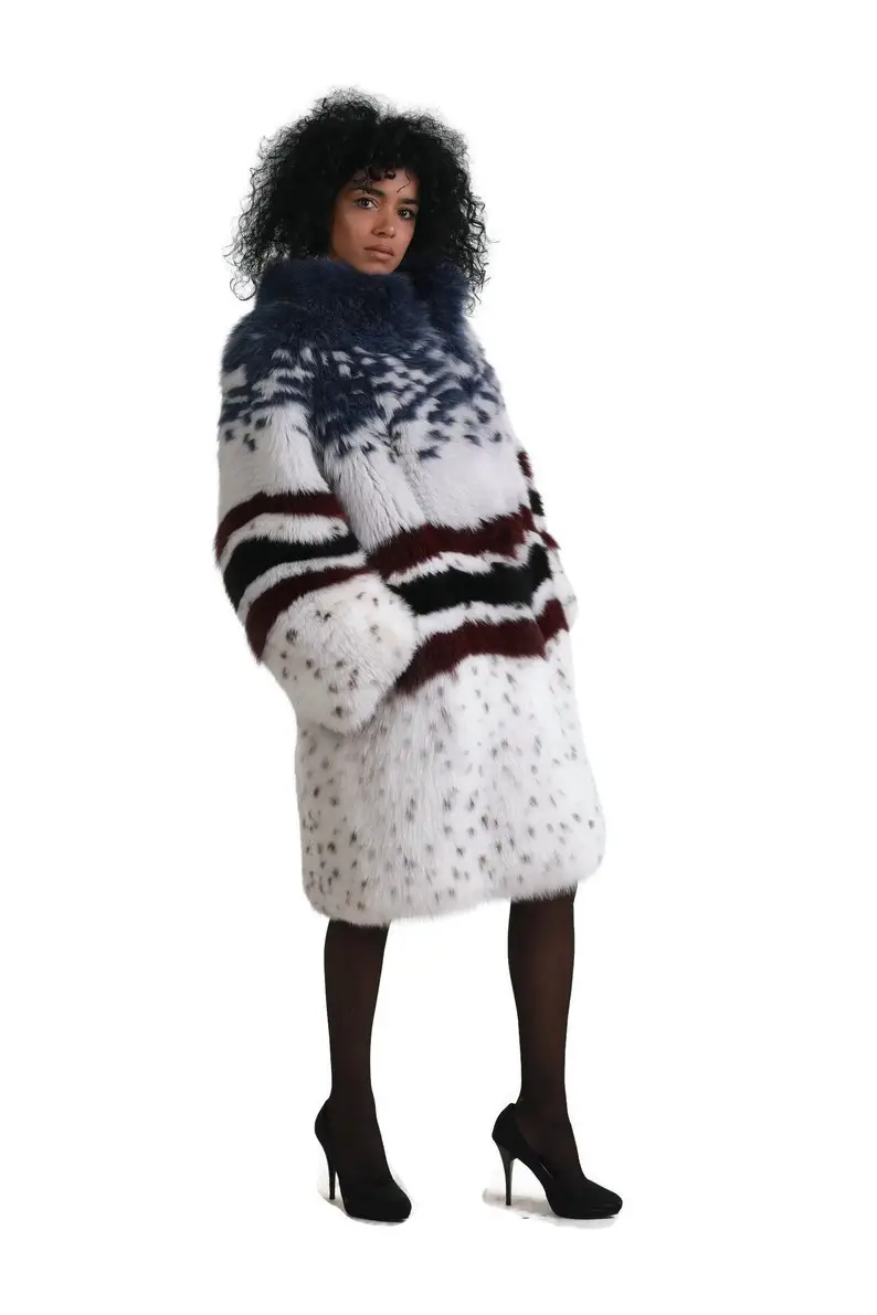 Multicolored  Fox Fur coat