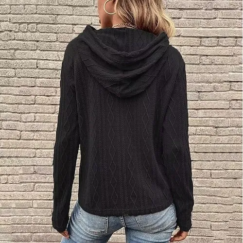 Women's Sweatshirt Plain Work Zipper Black White Pink Elegant Modern Loose Fit Crew Neck Long Sleeve Micro-elastic Spring Fall