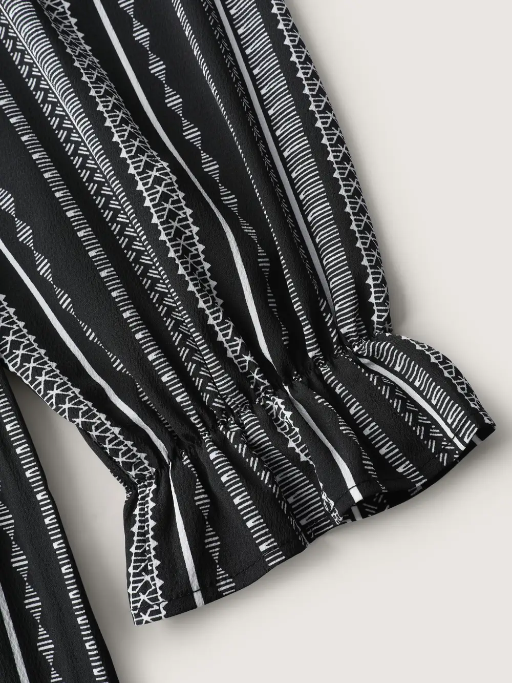 Stripe Print Semi Sheer Pleated Blouse