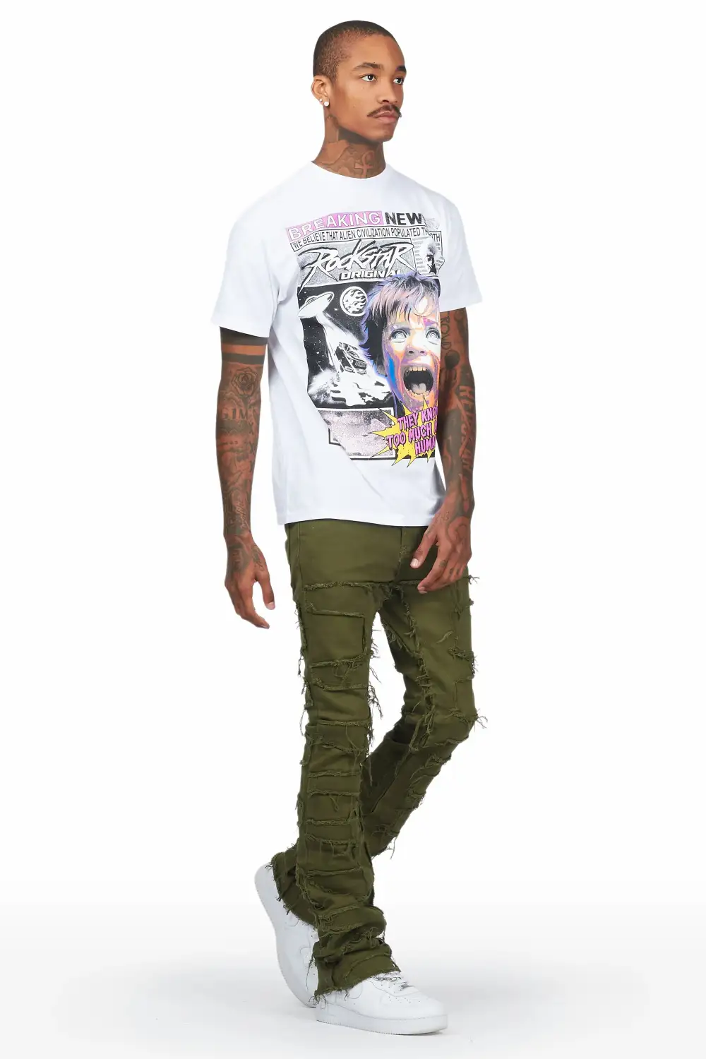 Shake Green Stacked Flare Jean