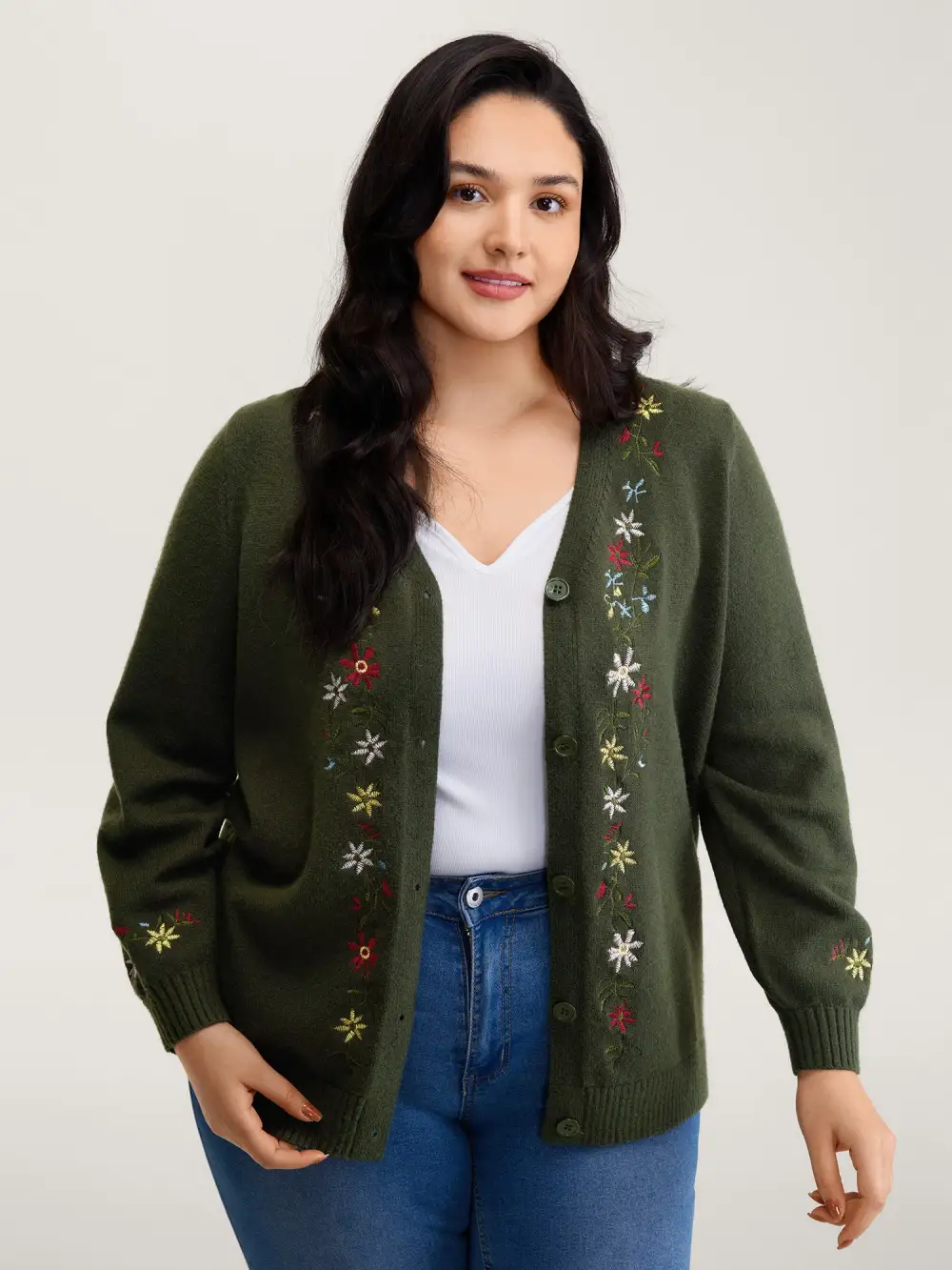 Supersoft Embroidered Button Knit Cardigan