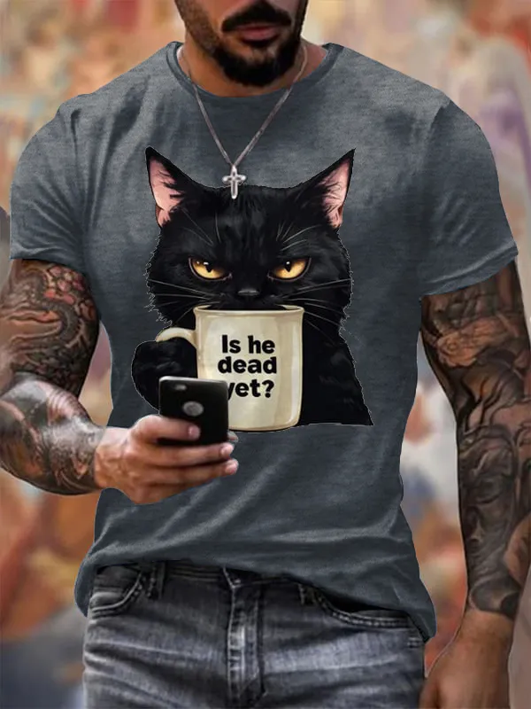 Men'S T-Shirt Men'S Casual CAT Fdt Shirt Pattern Letter-Printed Round Neck Pure Cotton