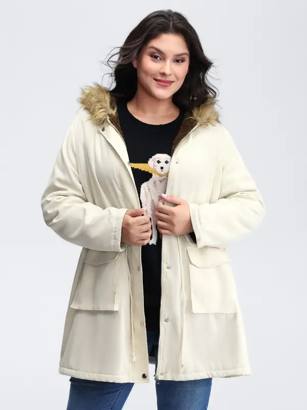 Fur Collar Adjustable Drawstring Quilted Jacket