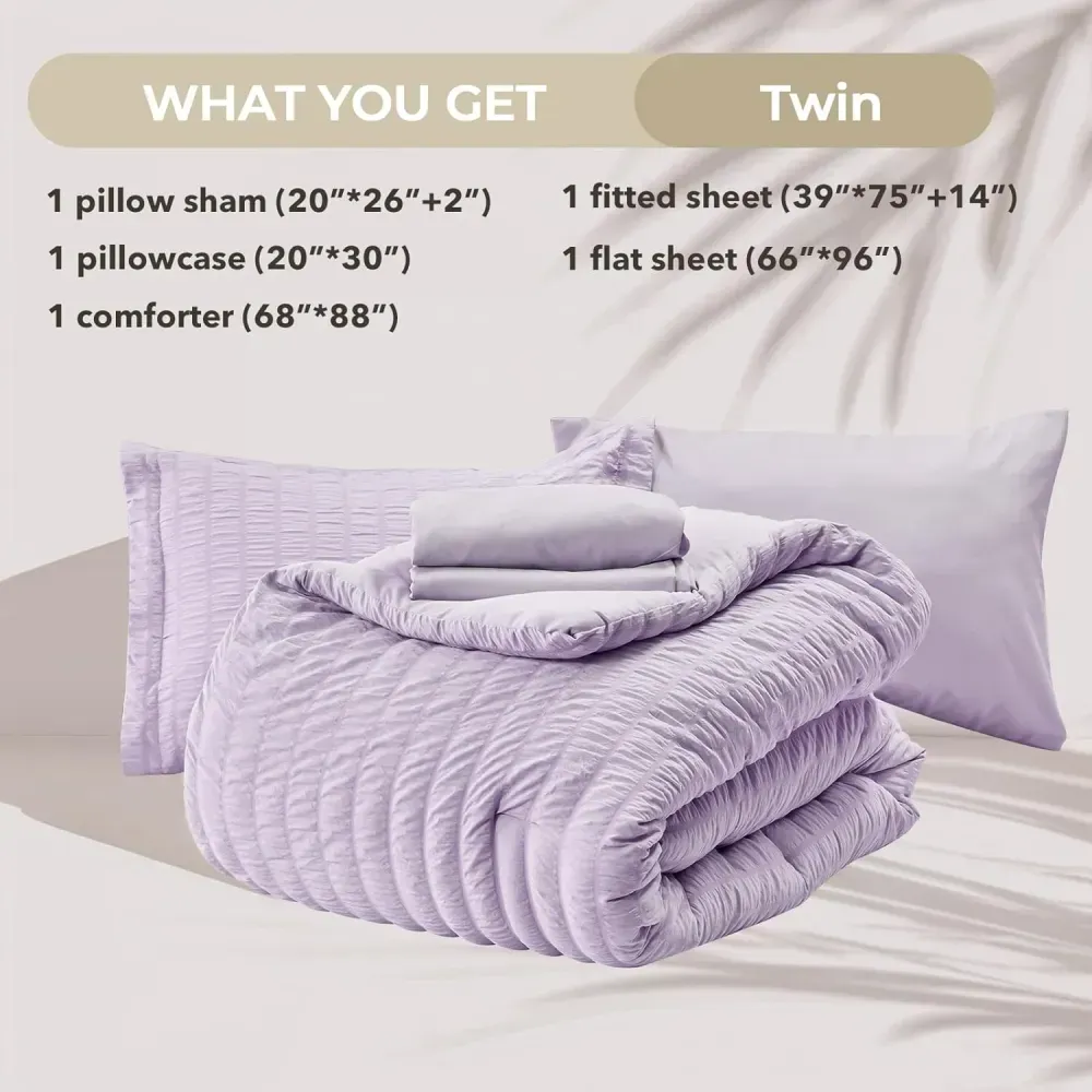 Queen Comforter Set Seersucker 7 Pieces, All Season Luxury Bed in a Bag for Bedroom, Bedding Set with Comforters, Sheets, Pillowcases & Shams, Dark Grey