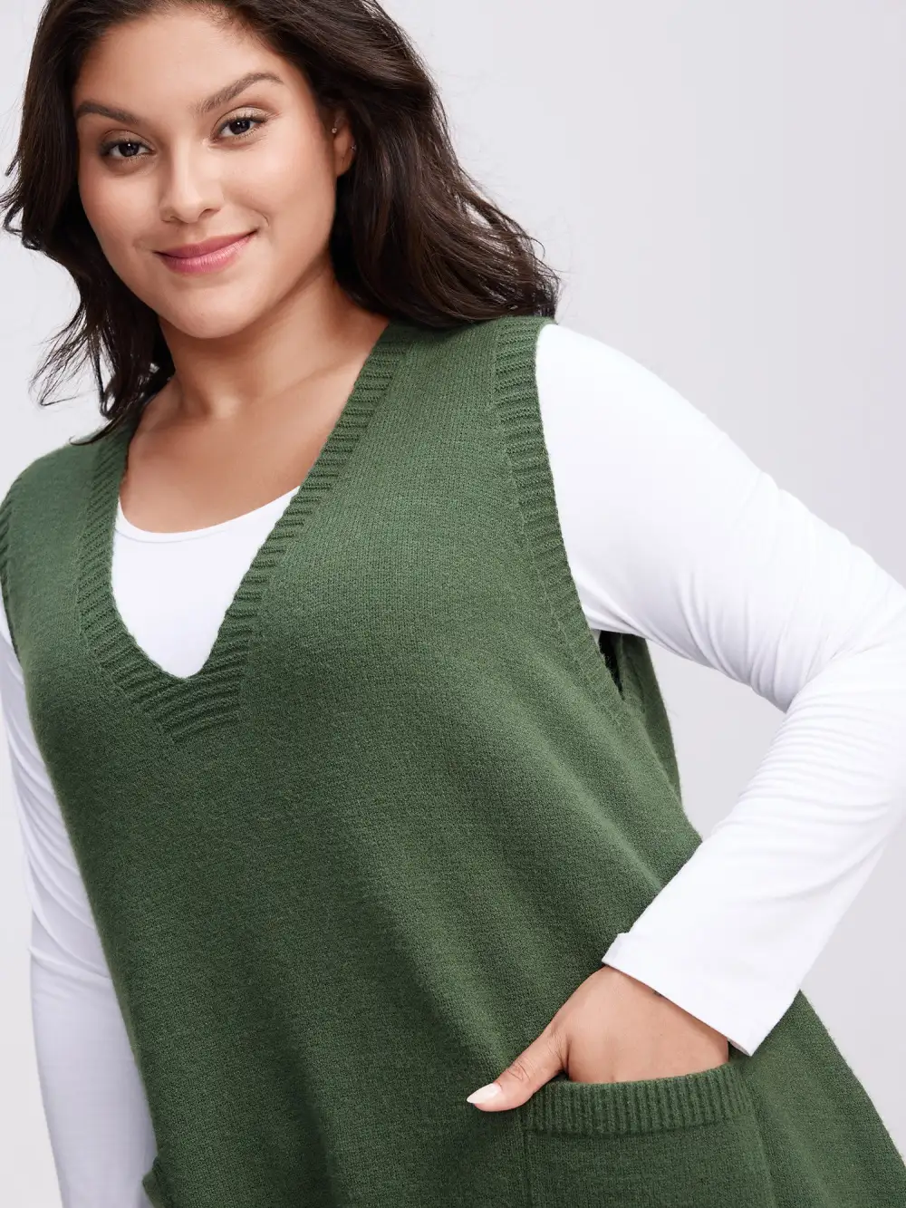 A-Line Pockets V-Neck Pullover
