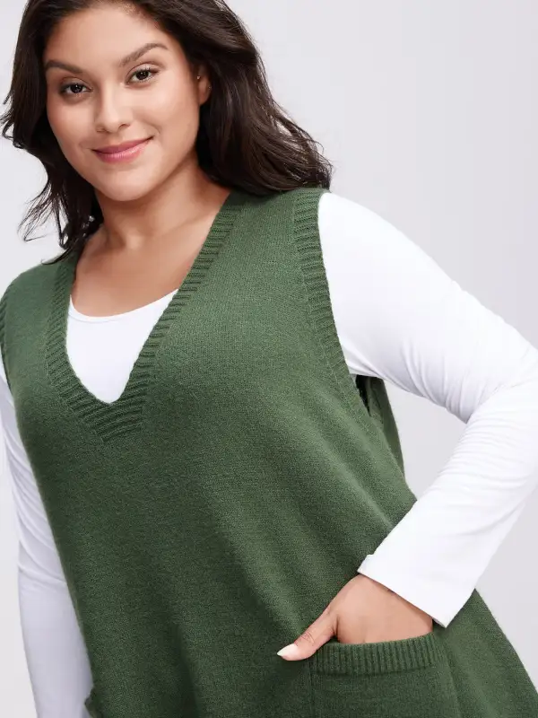 A-Line Pockets V-Neck Pullover