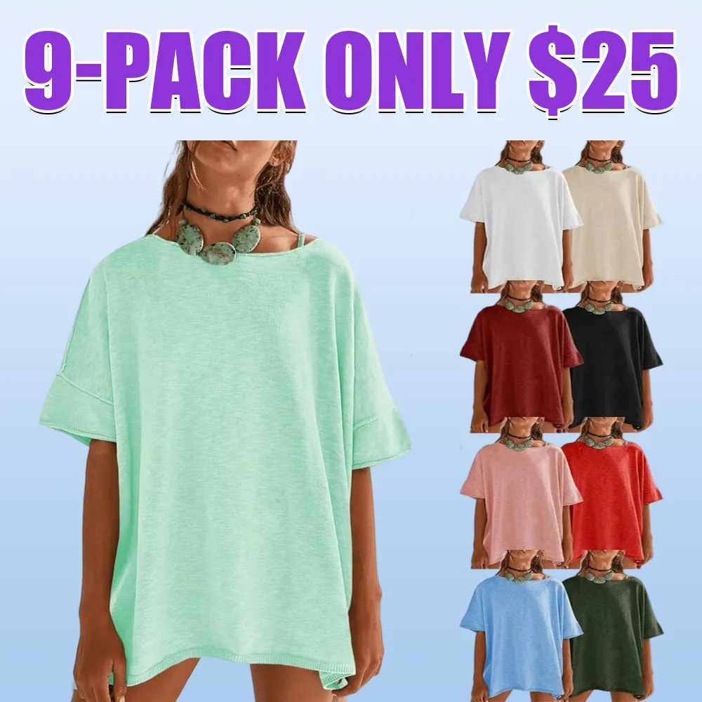 Women's Oversized Crew Neck Side Slit T-Shirt – Casual, Loose-Fit Summer Top