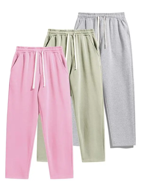 Men's Solid Thermal Lined Drawstring Pants – Casual Loose-Fit Trousers for Daily Wear