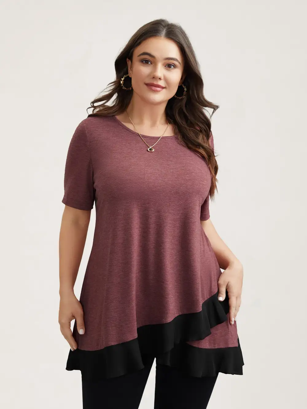Color Contrast Overlap Hem Flared Top