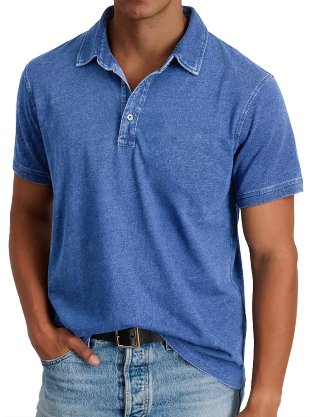 Men's Retro Lapel Button Casual Solid Color Short Sleeve POLO Shirt