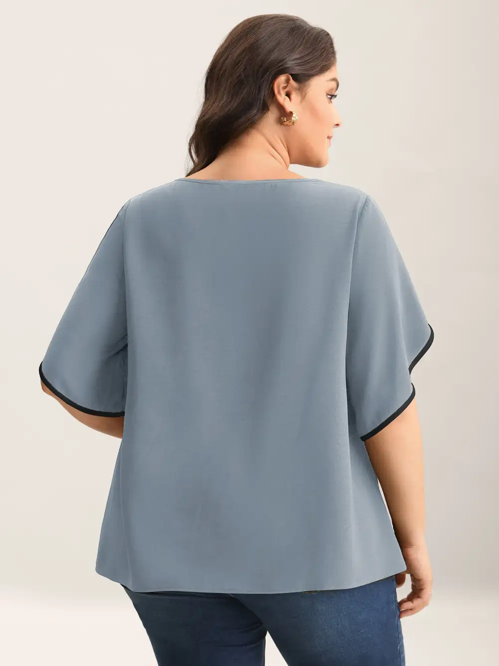 Color Contrast Petal Sleeve Shirt