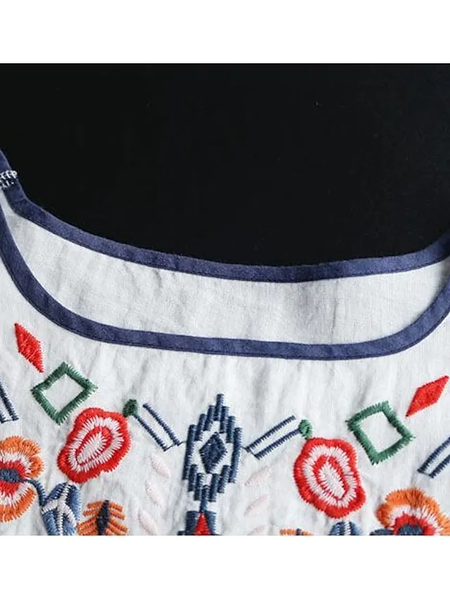 Women's Shirt Blouse Tribal Daily Basic Short Sleeve Crew Neck White Summer Spring