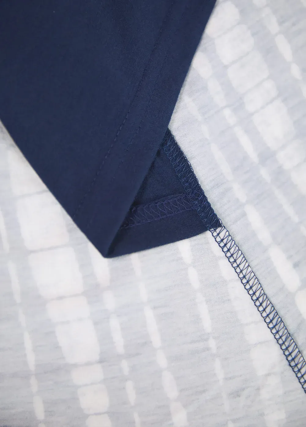 Navy Patchwork Tie Dye Print Fake Two Piece Twinset