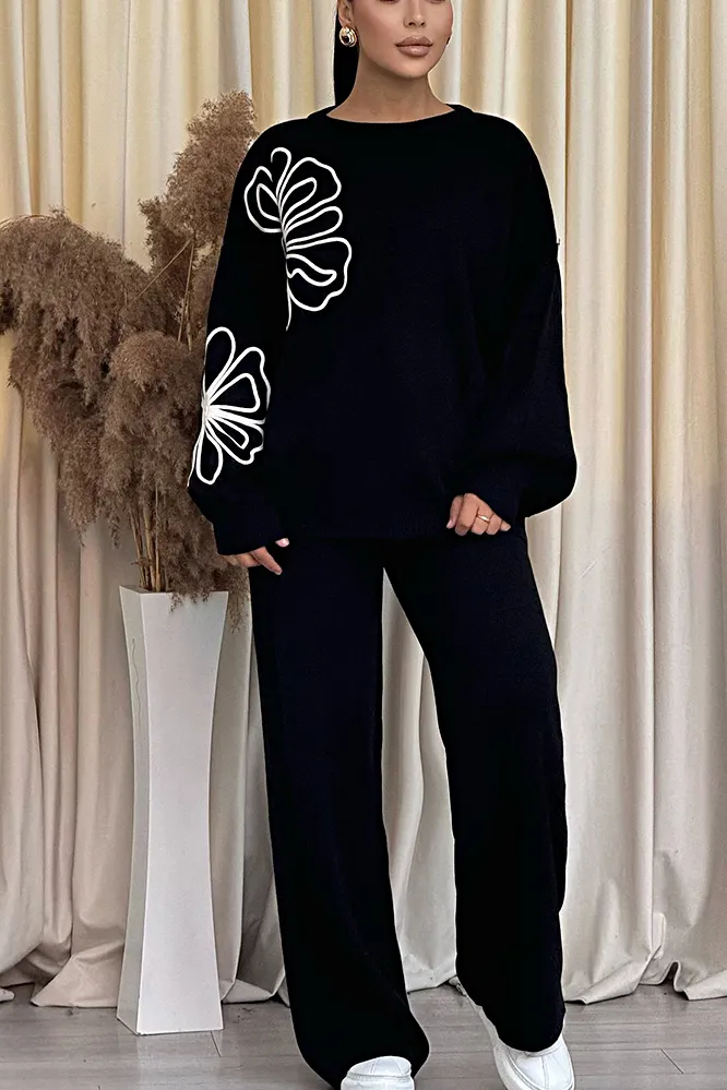 Women's Fashion Loose Floral Pattern Top & Pants Two-Piece Set