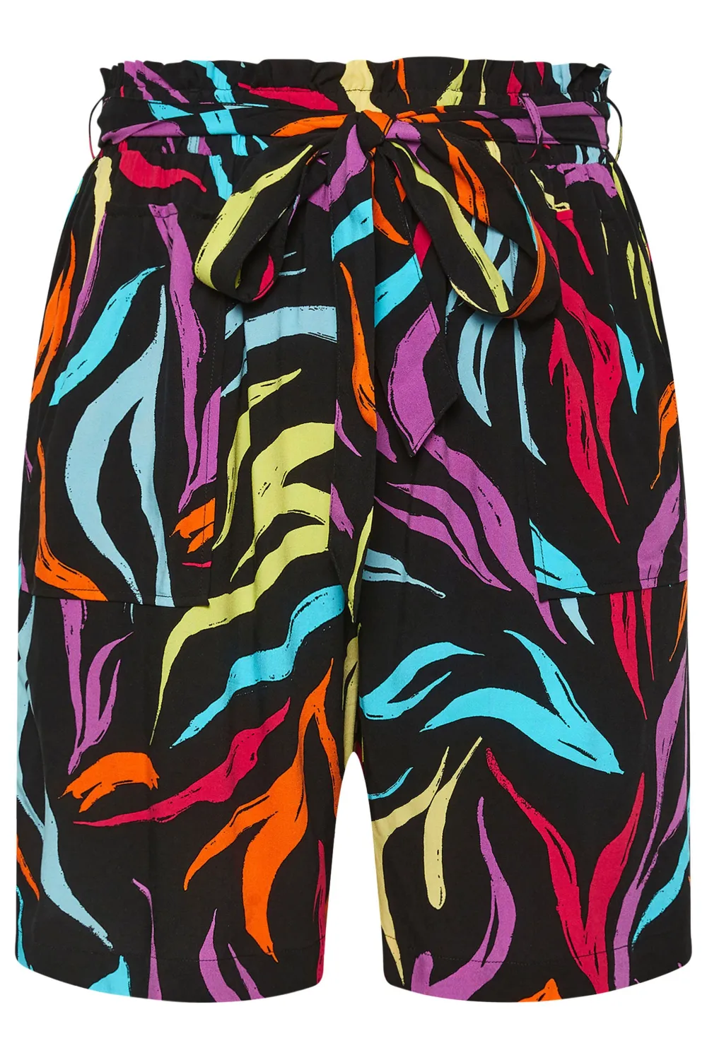YOURS Curve Black Rainbow Zebra Print Paperbag Shorts