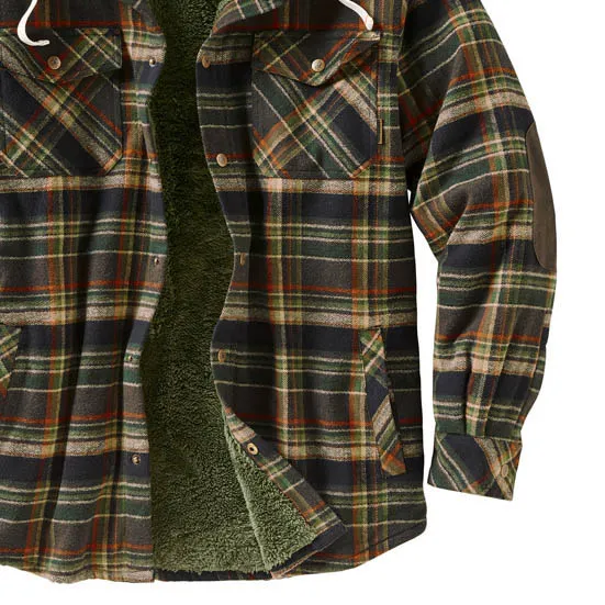 Plaid Texture And Fleece Chunky Hooded Jacket