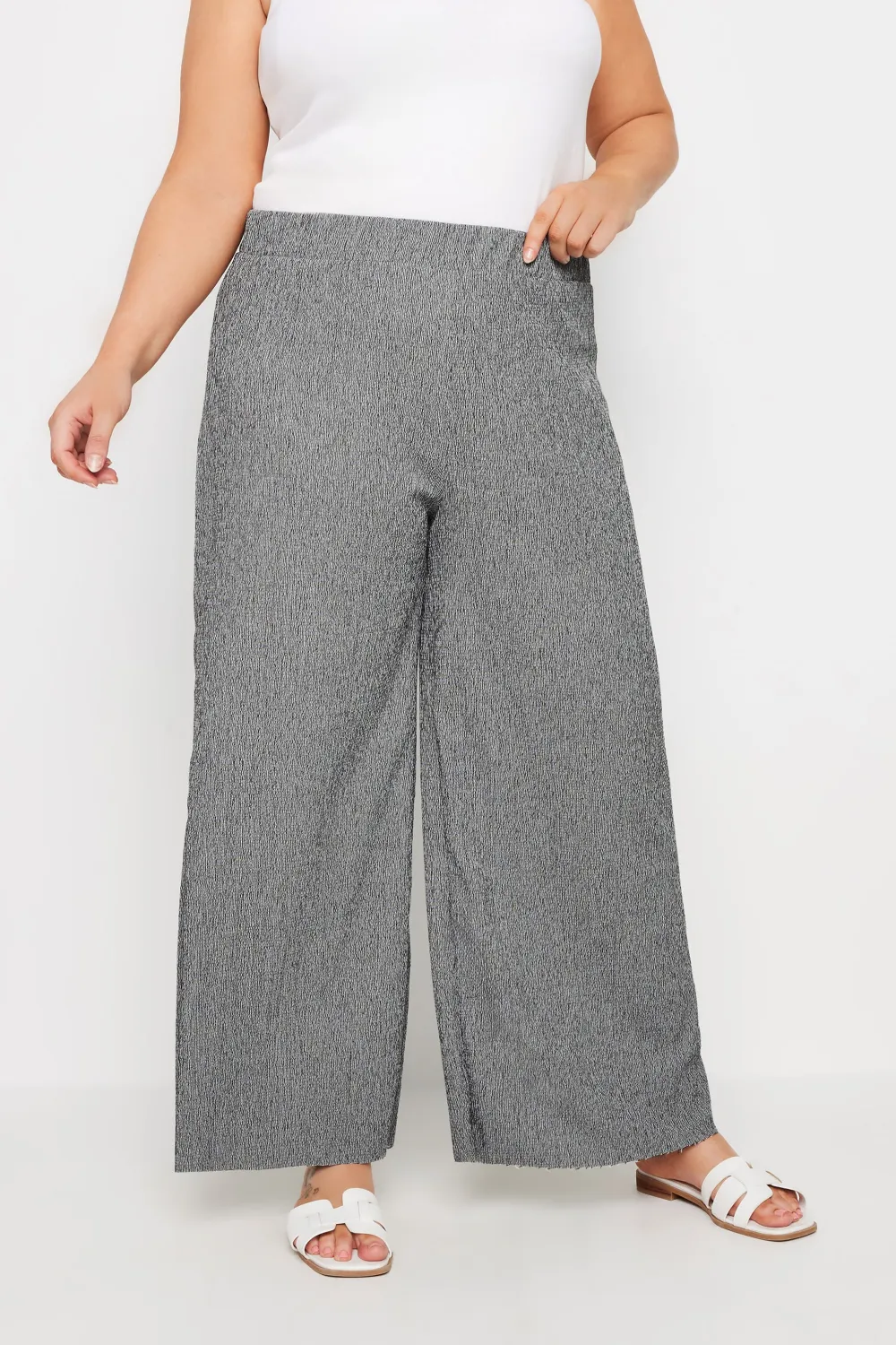 YOURS Curve Blue Abstract Print Textured Wide Leg Trousers