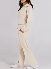 Women's Fashion Streetwear Pants Sets Bolero Top Long Sleeve Shirt Collar Solid Color Outdoor Work Casual Black Fuchsia Beige Fall Regular Fit