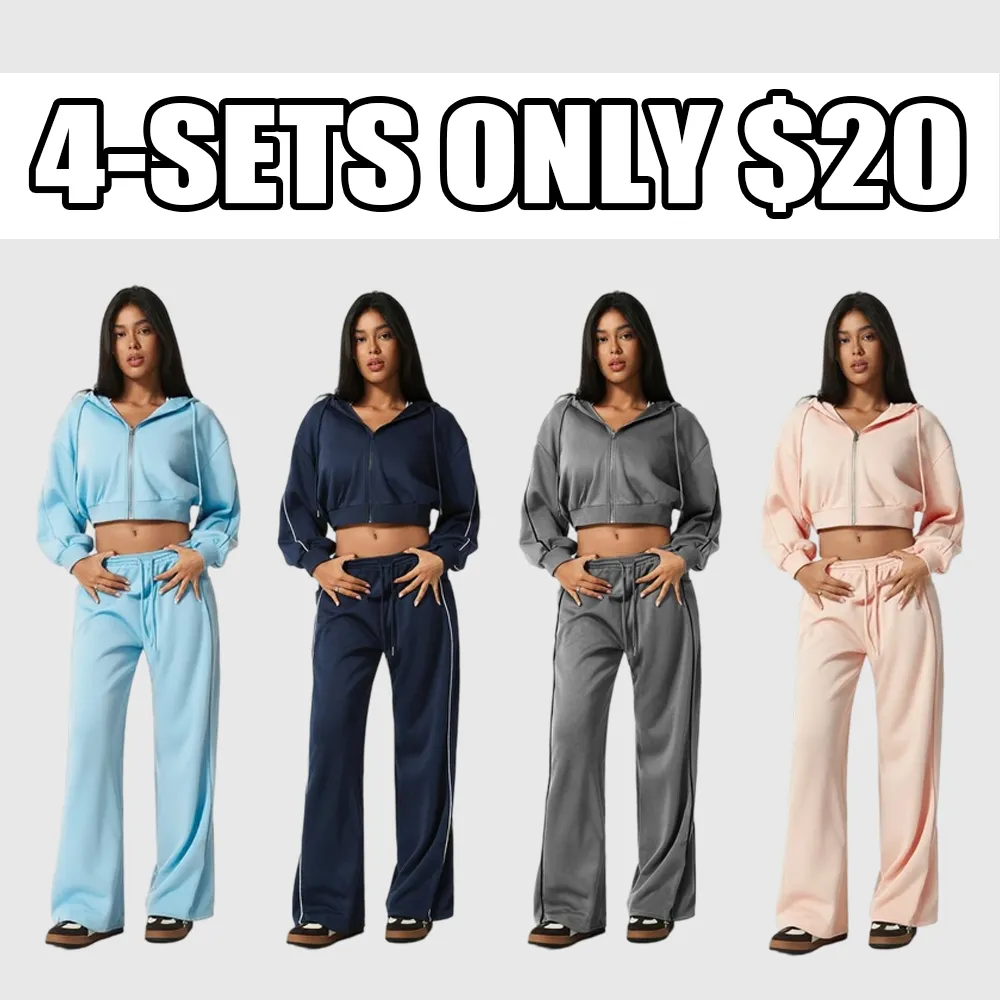 2-Piece Set: Cropped Hoodie & Wide-Leg Pants – Soft, Quick-Dry, with Pockets