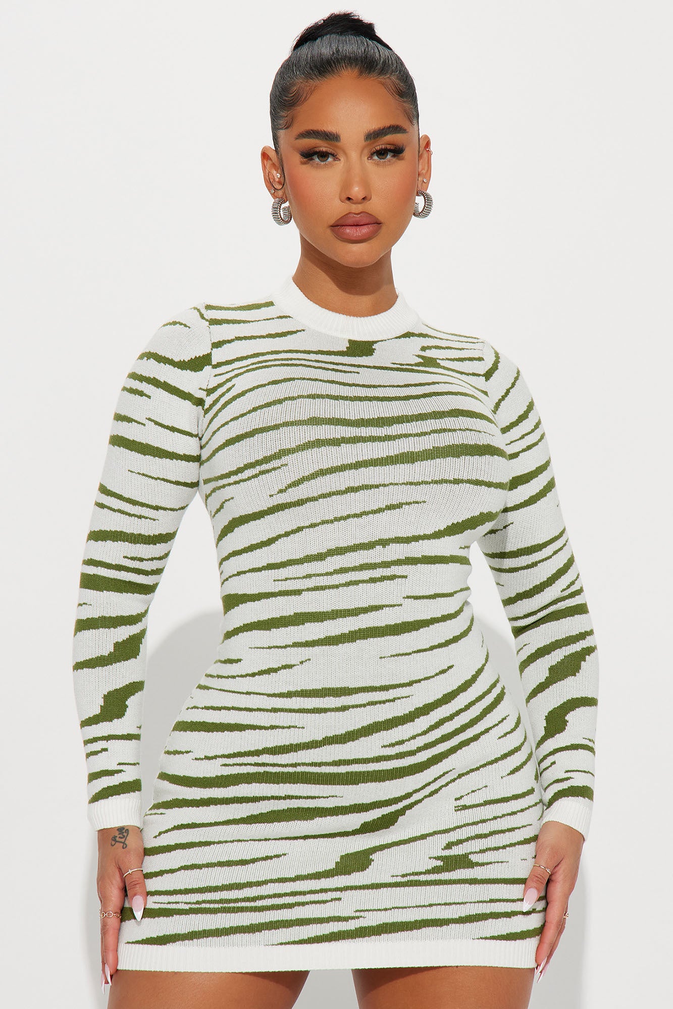 Zoe Sweater Mini Dress - Olive/combo