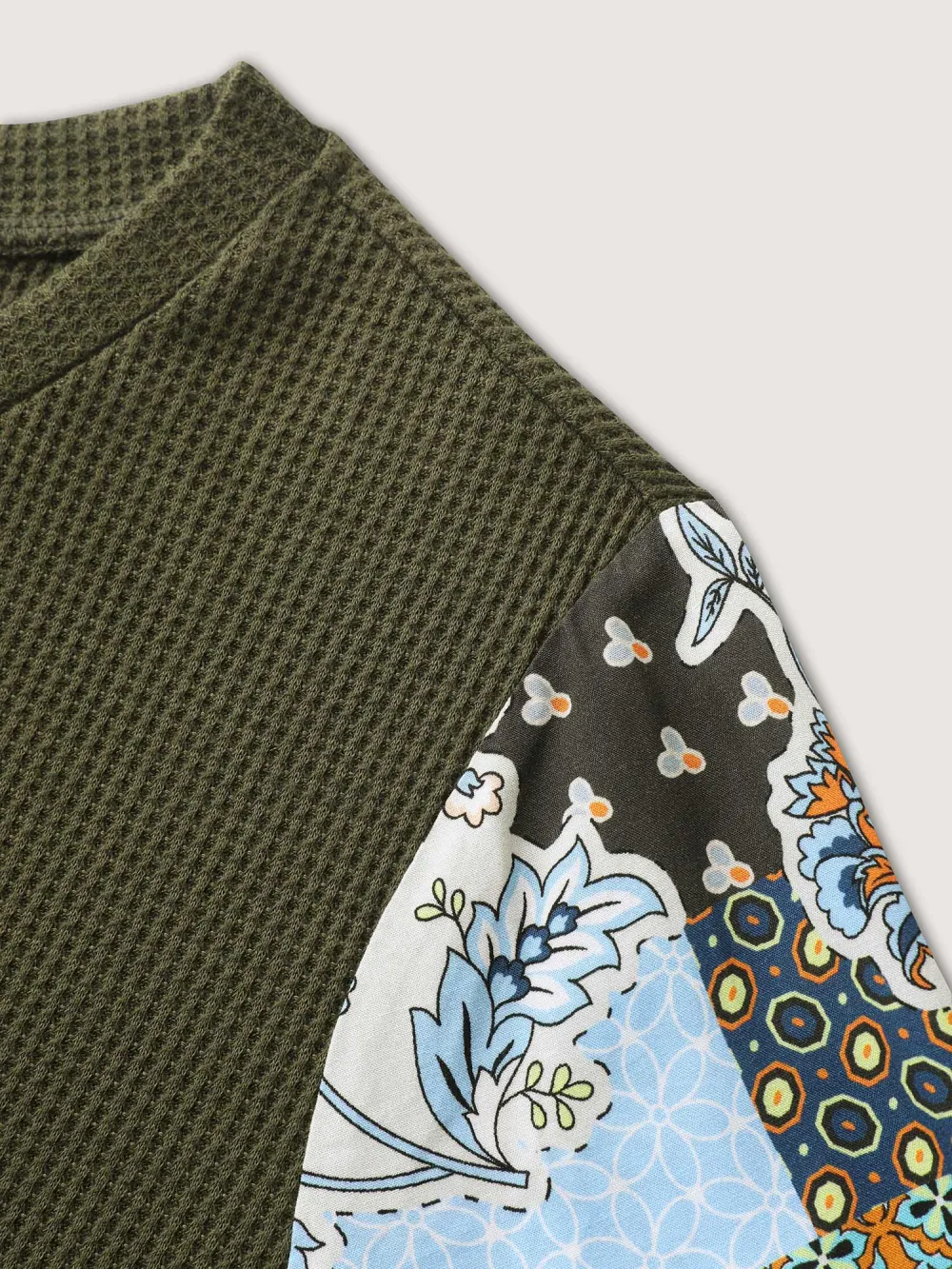 Boho Print Ribbed Sleeve Tie Sweatshirt