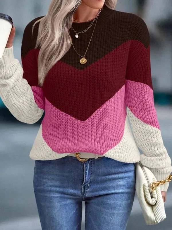 Color Block Pattern Drop Shoulder Sweater