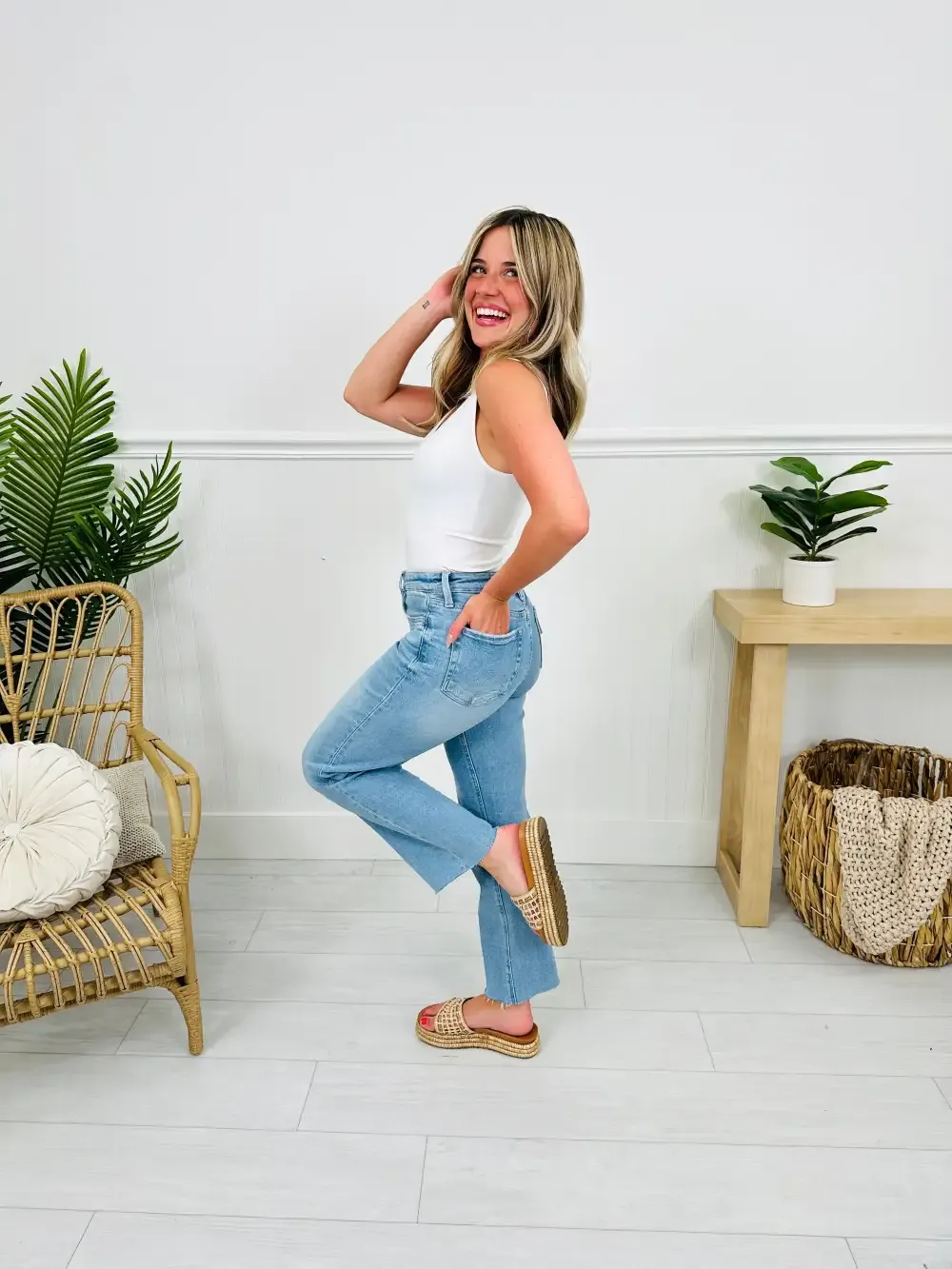 Somewhere Sunny Tummy Control Cropped Slim Fit Wide Leg Jeans