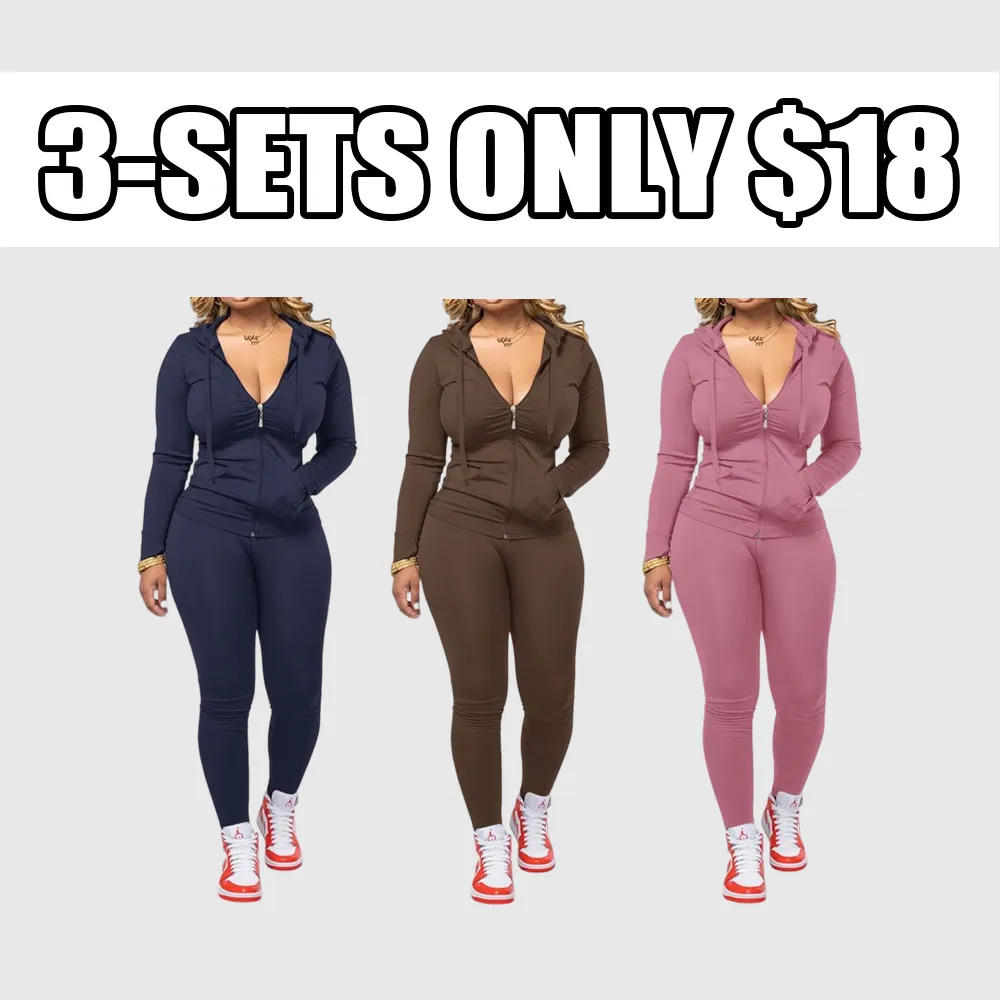 Women's Fall 2-Piece Set: Zipper Hoodie & Skinny Pants (Pocket Design)