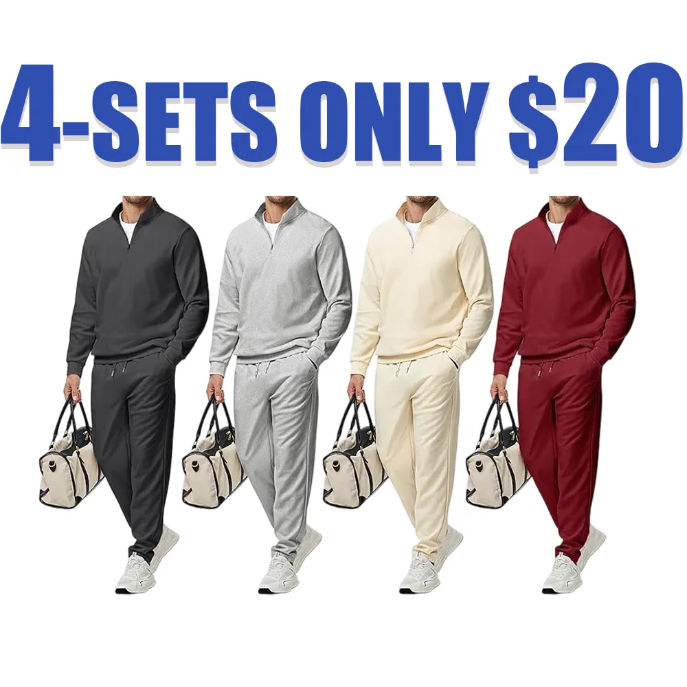 Men’s 2-Piece Set – Textured Long Sleeve Polo Shirt & Drawstring Pants