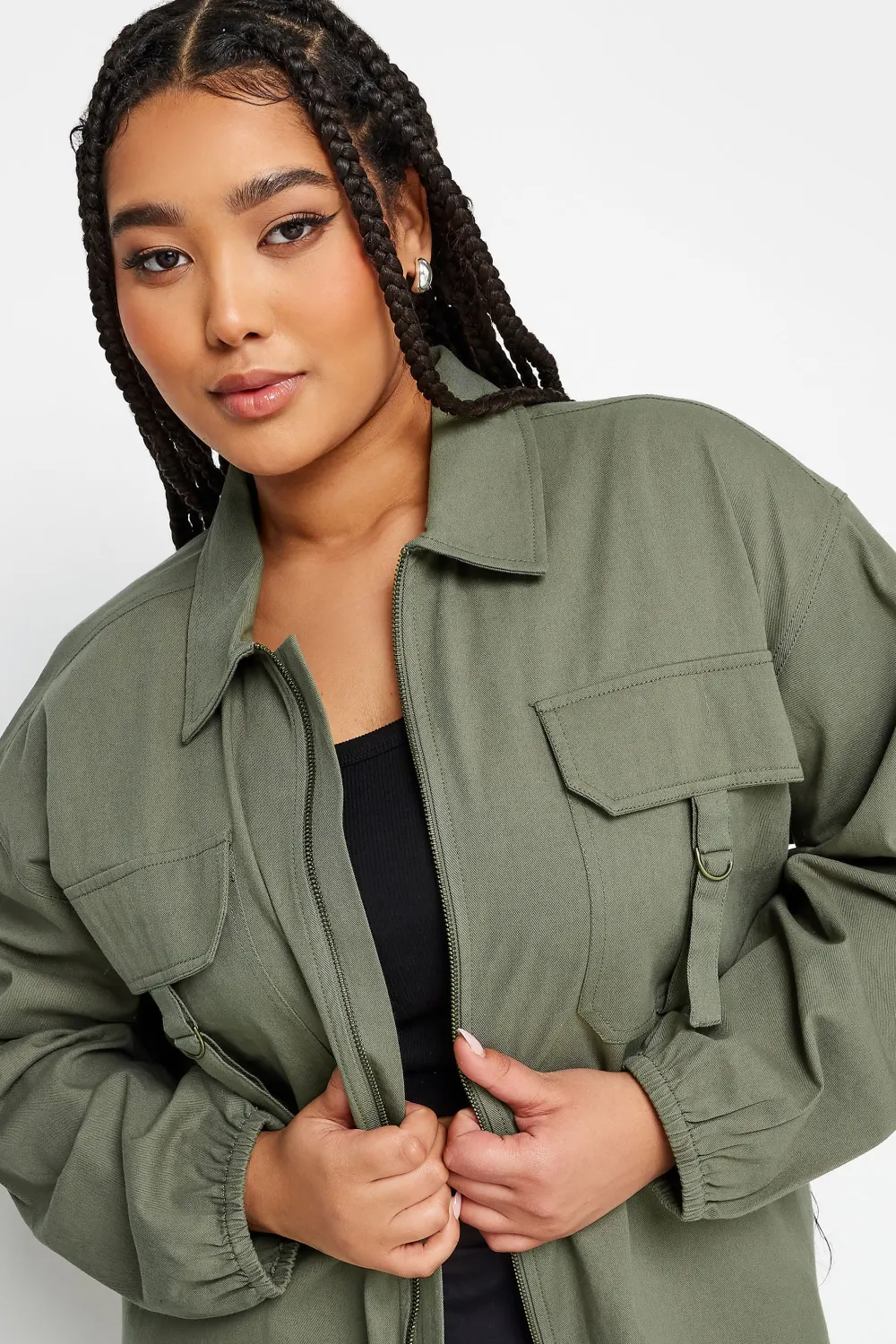 YOURS Curve Stone Brown Utility Bomber Jacket