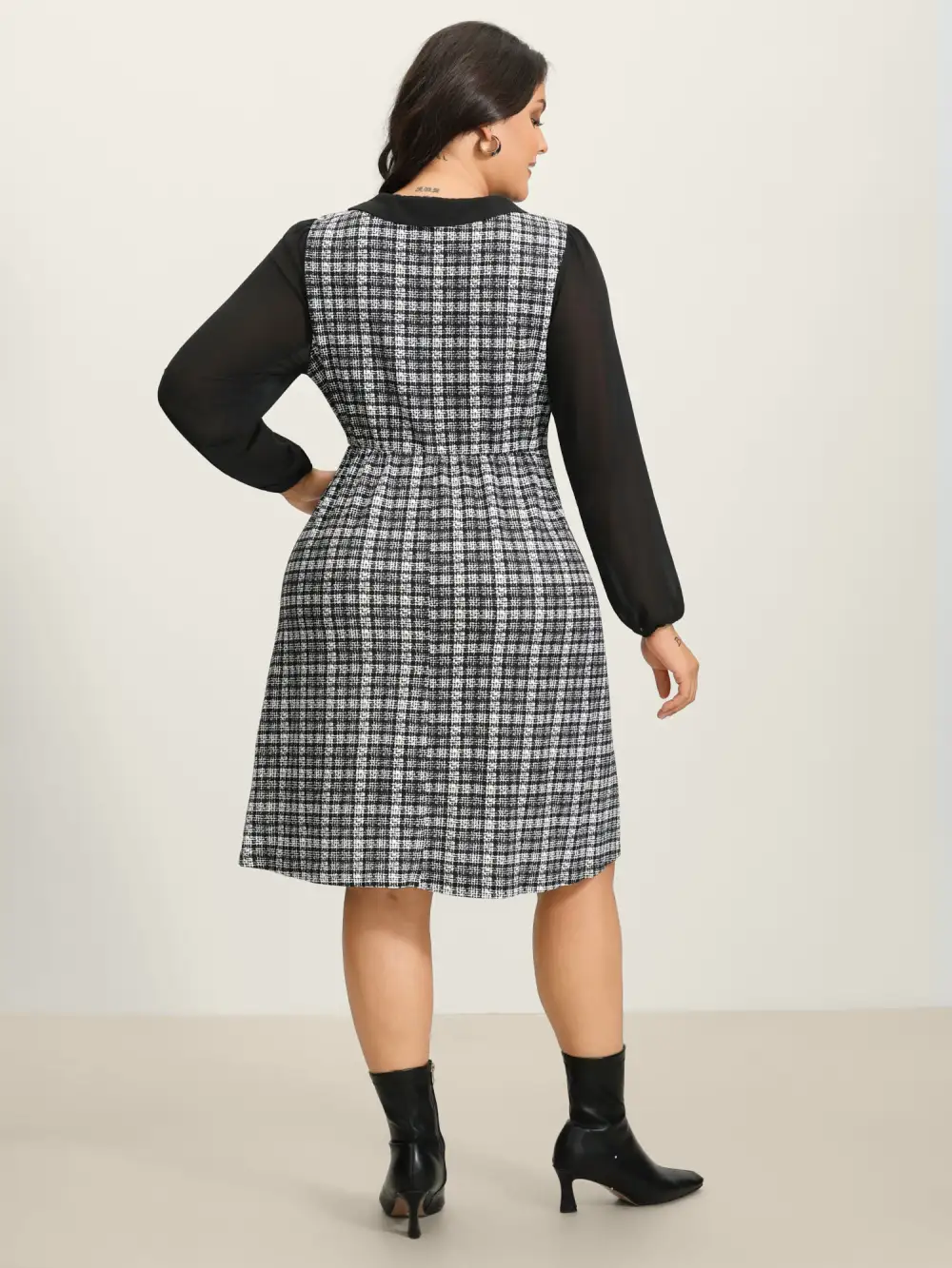 Plaid Stretchy Print Bow-Tie Midi Dress