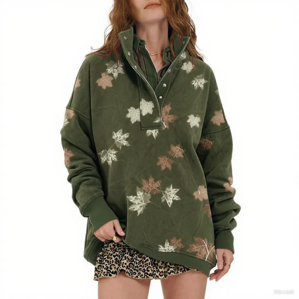 Women’s Maple Leaf Camo Hoodie – Oversized Fall Pullover