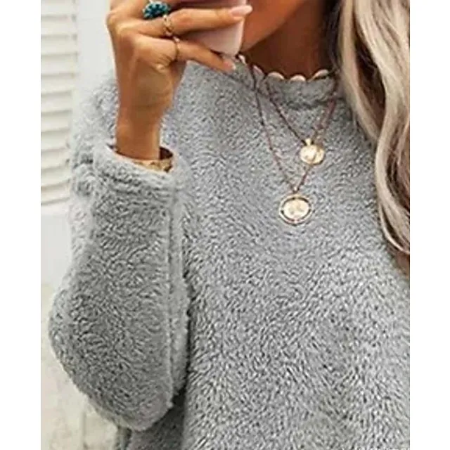 Women's Sweatshirt Pullover Fleece Sports Sherpa Fleece Teddy Front Pocket Light Blue Black Pink Cat Street Casual Round Neck Long Sleeve Top Micro-elastic Fall & Winter