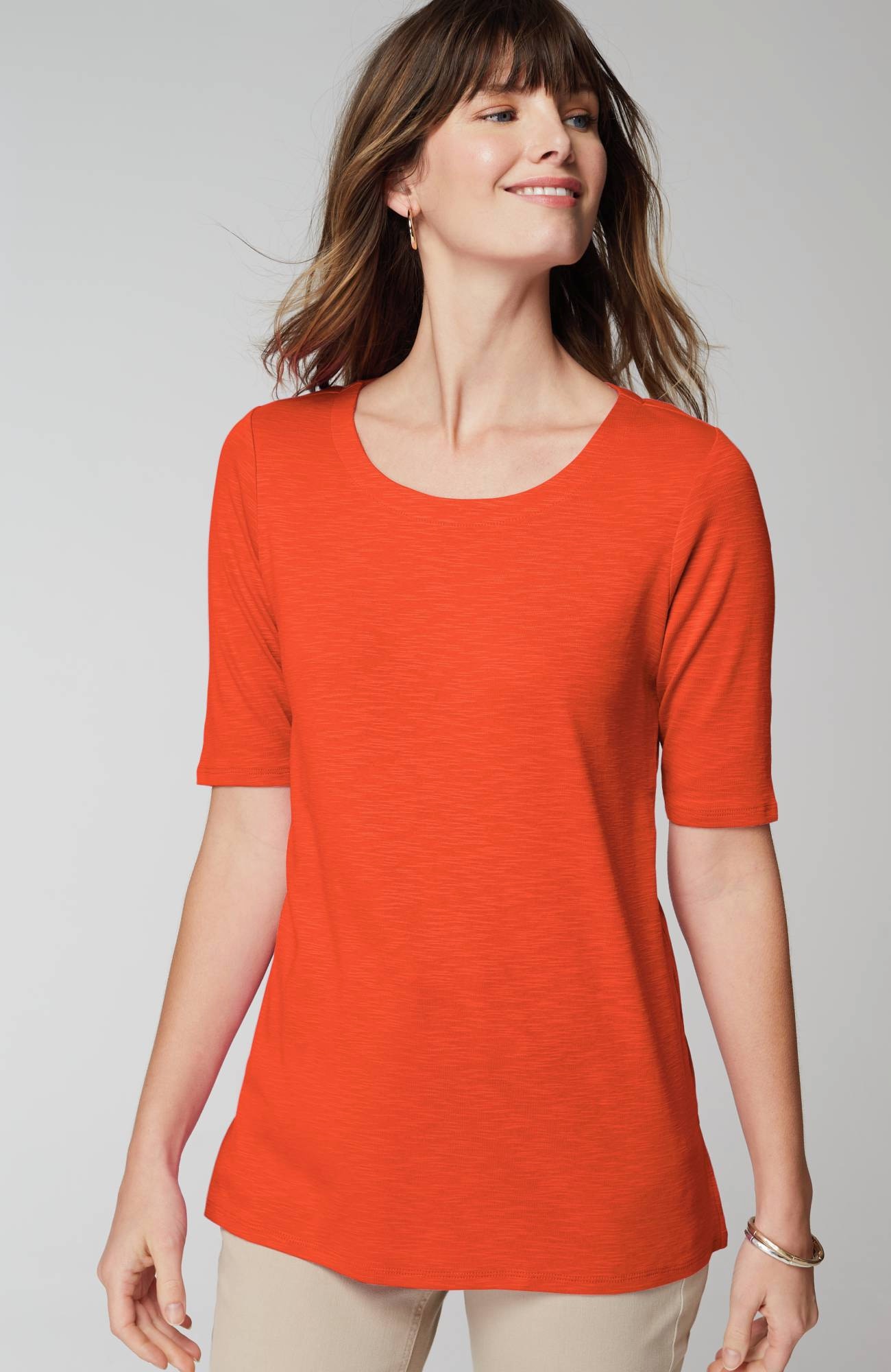 pima-slub scoop-neck side-slit tee