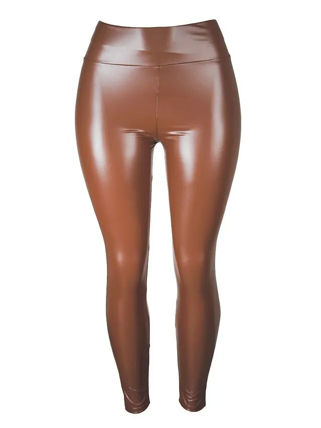Women's Basic Essential Chic & Modern Pants Leggings Ankle-Length Pants Club Stretchy Solid Colored PU Artificial Leather High Waist Skinny Wine Red Black Dark Green color Dark Blue S M L XL XXL