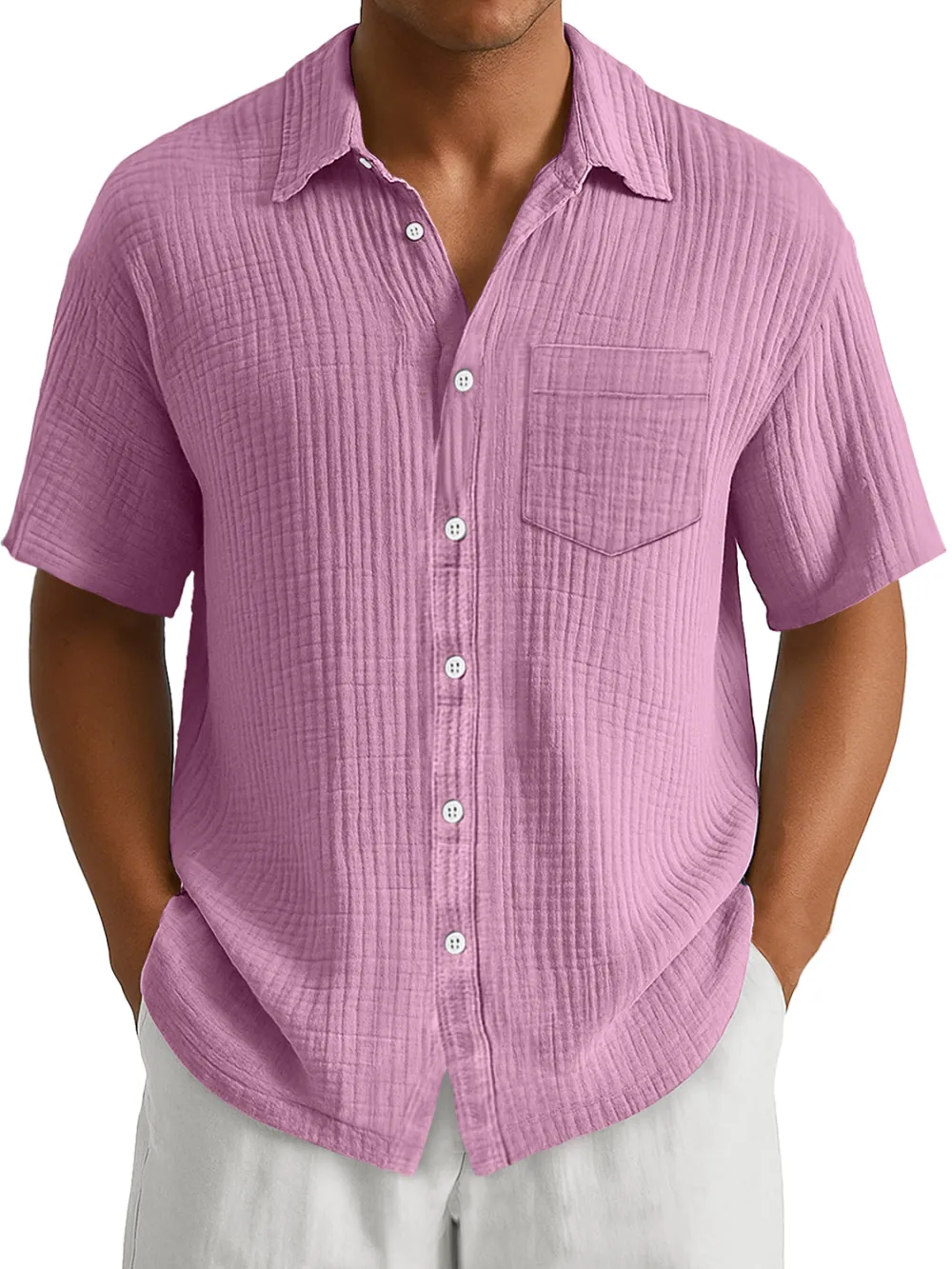 Men's Daily Casual Waffle Lapel Pocket Simple Short Sleeve POLO Shirt