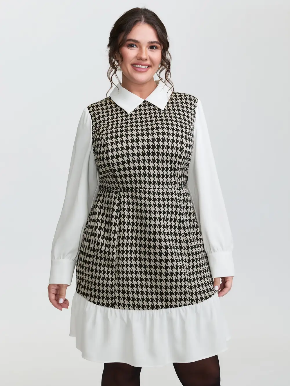 Houndstooth Layered Ruffled Knee Dress
