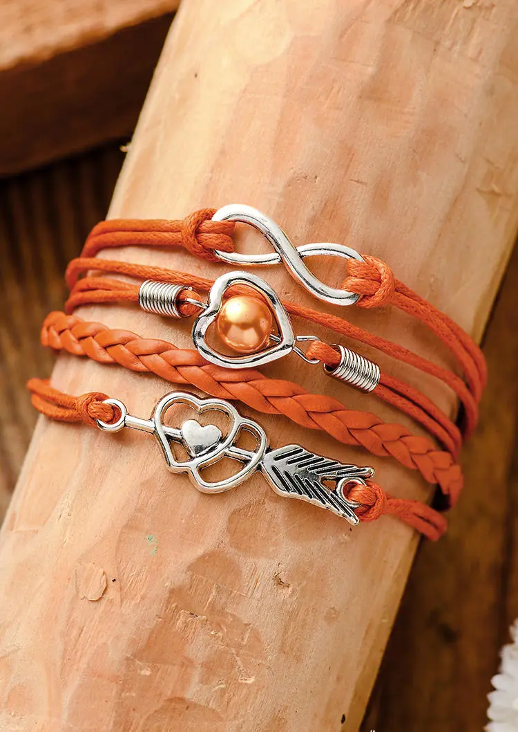 Heart Arrow PU Leather Multi-Layered Bracelet