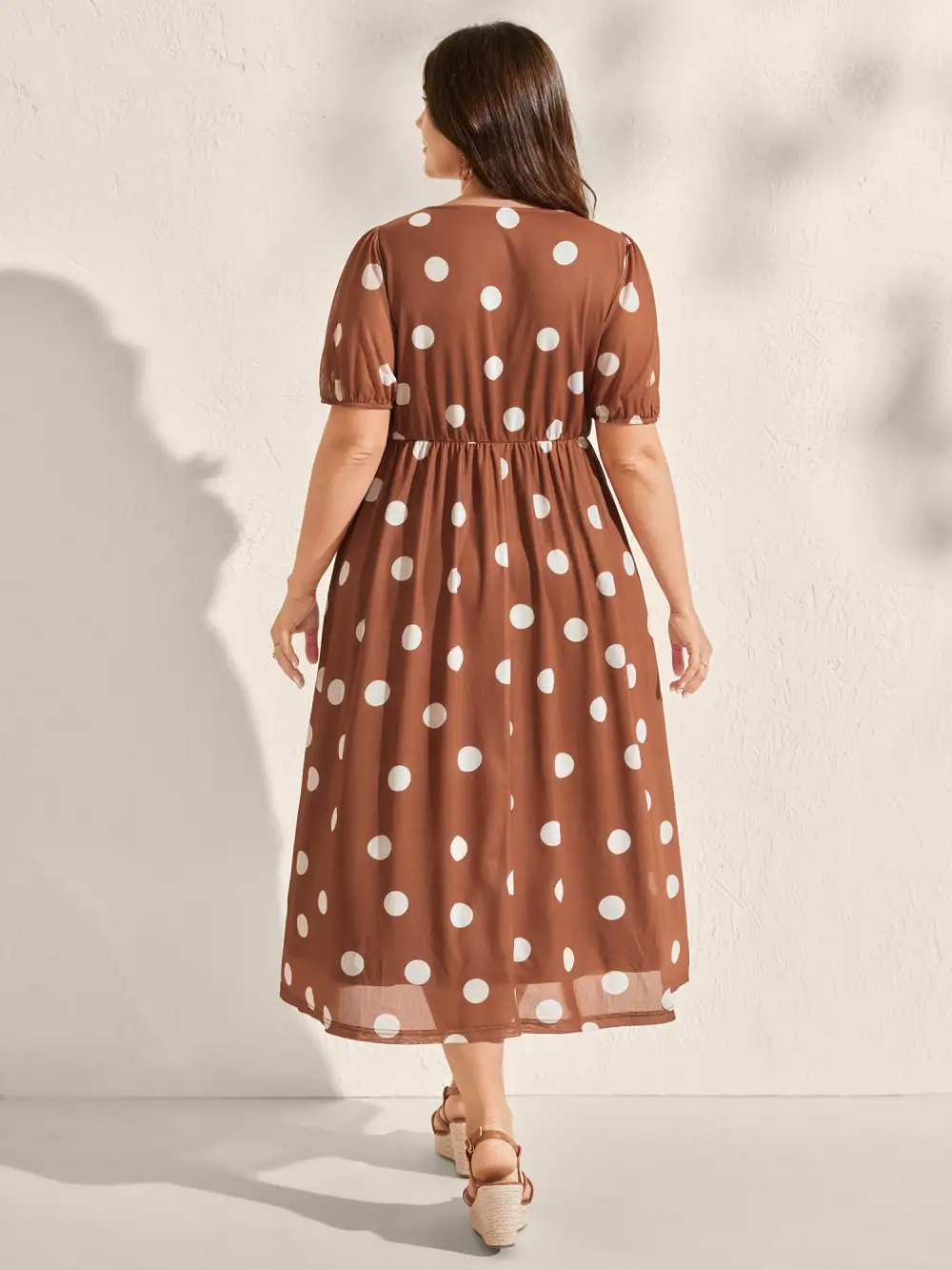 Polka Dots Shirred Bust Ease Midi Dress