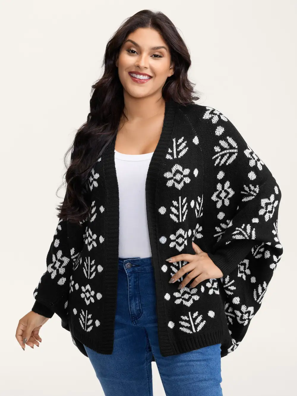 Floral Pattern Cloak-Style Cardigan