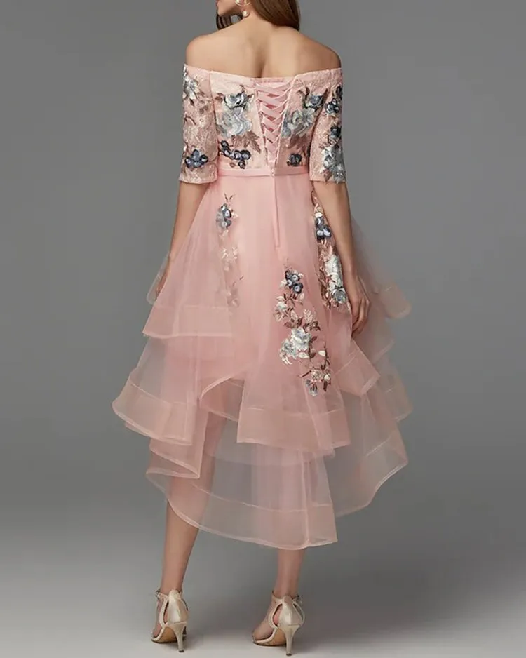 MESH EMBROIDERY IRREGULAR MIDI DRESS PARTY