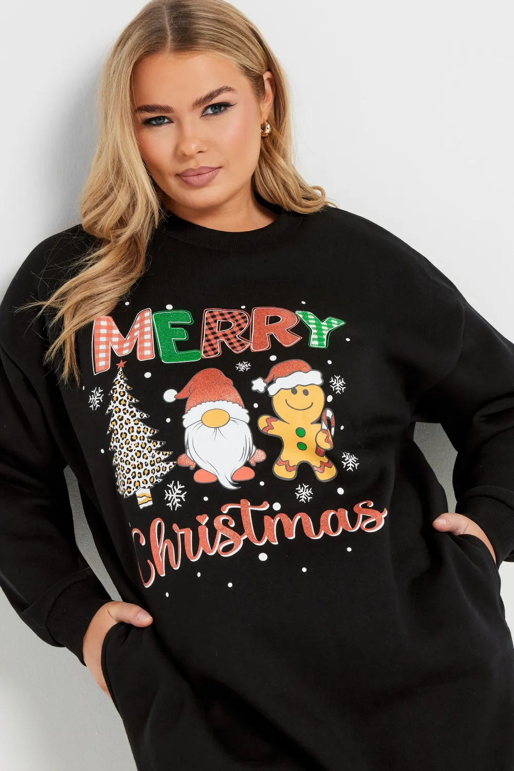 YOURS Curve Black 'Merry Christmas' Graphic Sweatshirt Dress