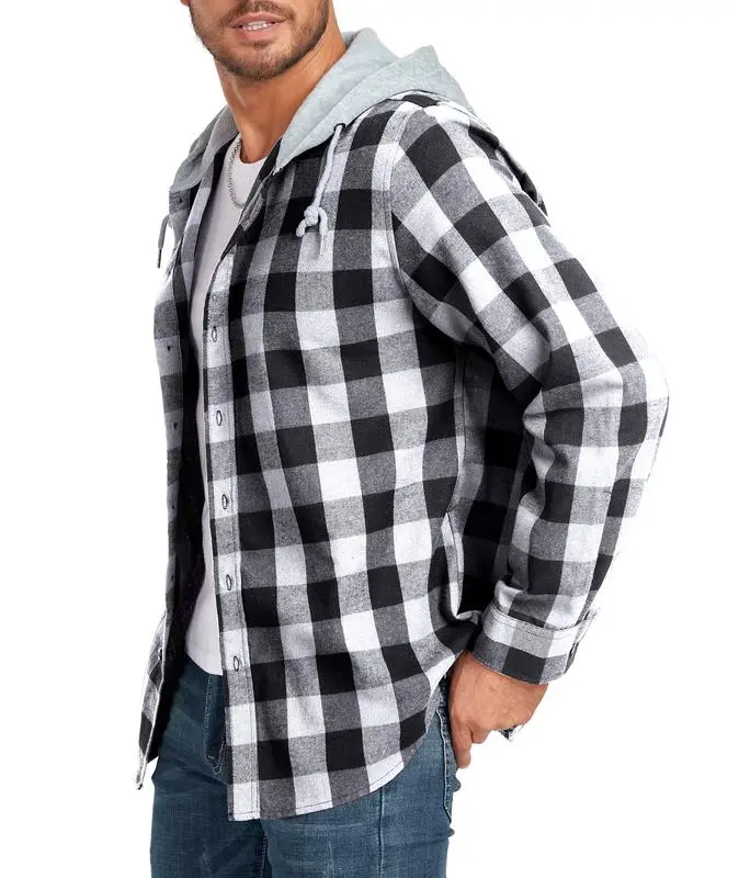 Men’s 3-Pack Flannel Hoodie Shirts – Plaid Button-Down Jackets with Hood & Pockets