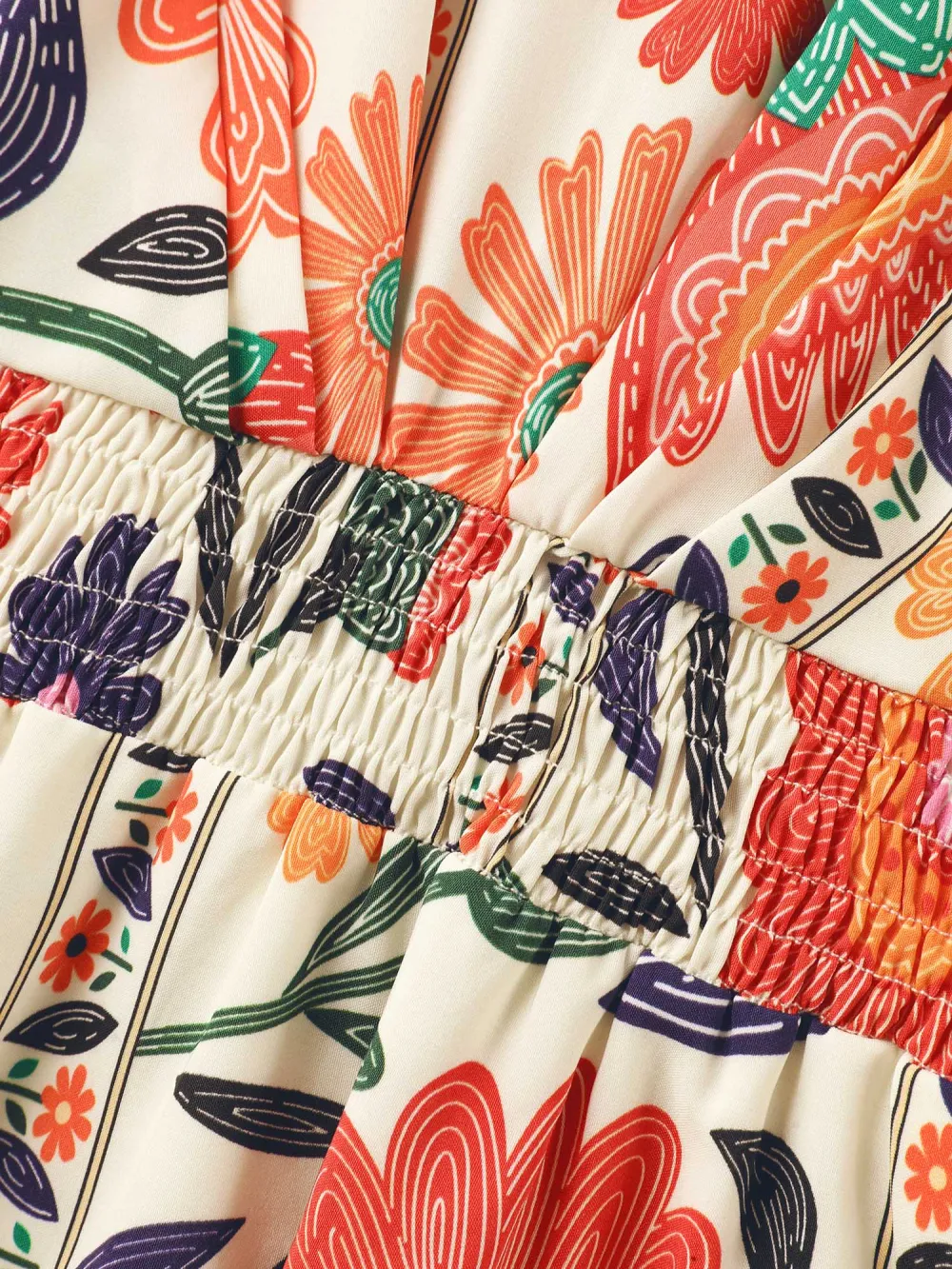 Floral Print Gathered Waist Pleated Midi Dress